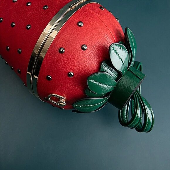 Strawberry Red Fruit Purse Handbag Womens Fashion Bag Wristlet With Strap - Picture 7 of 9